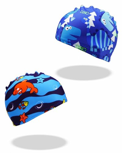 ZKUNL 2 Piezas gorro piscina niña,gorro natacion,natacion niña,piscina niño,Paquete para niños elásticos para niños de 1 a 8 años y niñas(C)