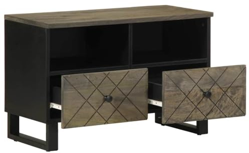 SooIarix Mueble para TV de madera maciza de mango, 70 x 33 x 46 cm, con patas de metal, aparador para salón, TV y estantería para DVD, espacio de almacenamiento estable para multimedia y estantería de