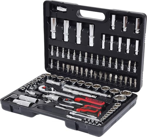 KS Tools 918.0694 1/4 Zoll + 1/2 Zoll CHROMEplus Steckschlüssel-Satz | mit 2 Umschaltknarren, 45-Zahn | hochglanz verchromt | 94-tlg.
