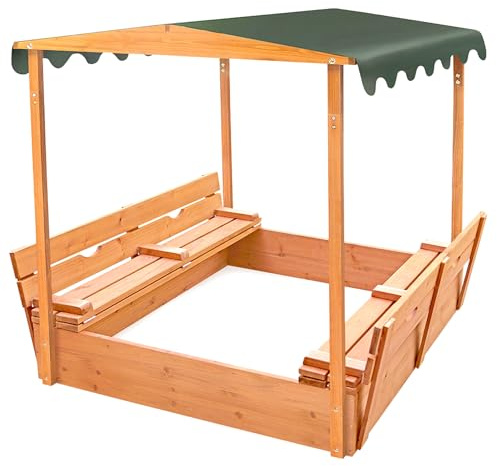 Badger Basket Covered Convertible Cedar Sandbox with Canopy and Two Bench Seats