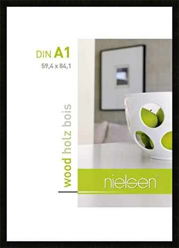 nielsen Bilderrahmen, 59,4 x 84,1 cm (A1), Holz, Schwarz, Posterrahmen zum Aufhängen im Hoch- & Querformat, Echtglas, Essential