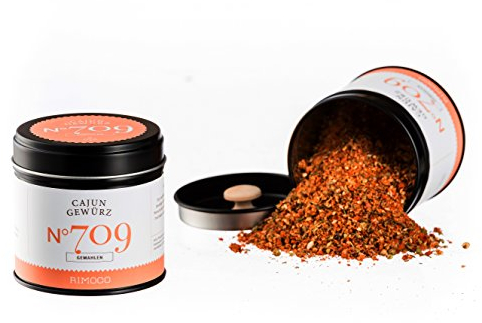 Bio Cajun / Jambalaya Gewürz N°709 - gemahlen, kreolisch feurige Mischung, in eleganter Gewürzdose mit doppeltem Aromadeckel, Inhalt: 65g