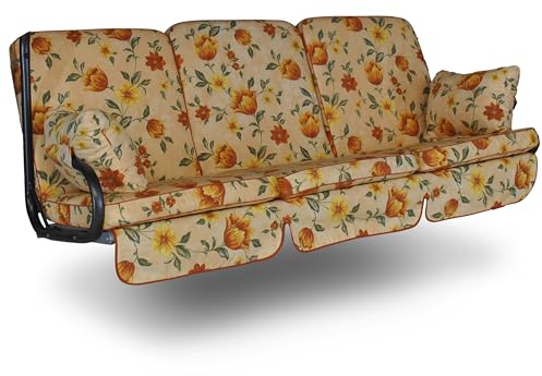 Angerer Freizeitmöbel GmbH Hollywoodschaukel Auflage Comfort - passend für viele 3-Sitzer Hollywoodschaukeln - Schaukelauflage Made in Germany (Beige-Terra geblümt)