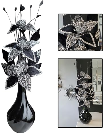 Flourish Vase with Artificial Flowers - Black and White - Perfect for Home Decor and Living Room Decoration, Bedroom or Bathroom Ornament.