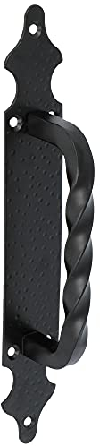Amig - Manillon de Zamak con Placa Punteada de Acero 28x4,5 cm - Tirador para Puertas de Paso, correderas de Valla y Portones - Negro - Fácil colocación con Tornillos