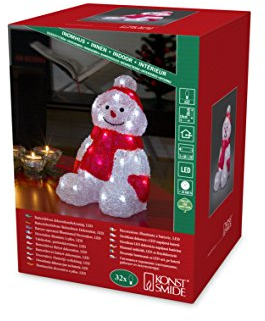 Konstsmide LED Acryl Schneemann, sitzend, 32 kalt weiße Dioden, batteriebetrieben, Innen, 3 x AA 1.5V (exkl.) - 6147-203
