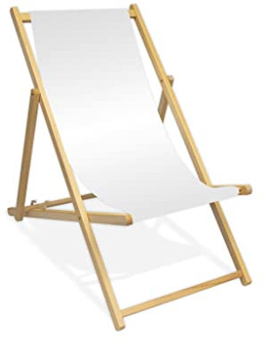 MultiBrands Liegestuhl, Holz, ohne Armlehne, klappbar (Weiß)