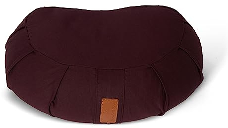 #DoYourYoga Zafu Halbmondkissen »Ganesh« mit Bio-Dinkelspelz (KBA) waschbarer Bezug | 45 x 30 x 14 cm | Meditations-, Sitz-, Rondokissen für Yin Yoga | Bordeaux