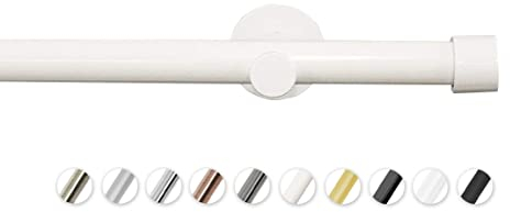 Rollmayer Moderne Gardinenstange Ø 19mm glänzend, Chrom/Weiß/Schwarz (160cm weiß rohr, 1-läufig, mit Crux) Wandbefestigung Ohne Ringe!