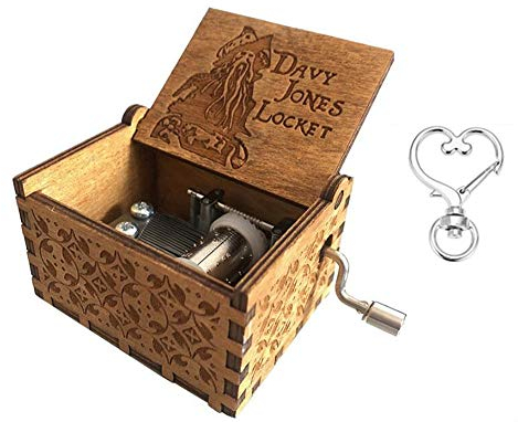 Cuzit Wooden Hand Crank Pirates of The Caribbean Music Box Davy Jones Locket