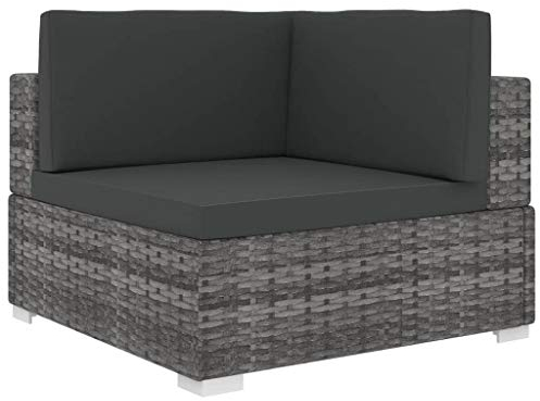 vidaXL Ecksofa mit Auflagen 1 STK. Gartensofa Gartenmöbel Sofa Lounge Rattanmöbel Rattansofa Ecksessel Poly Rattan Grau Stahlrahmen 70x70x52,5cm