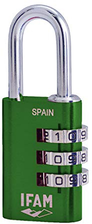 Ifam Col Combi20 (000612V) Cadenas à combinaison Vert 20 mm 3 rouleaux (1 000 combinaisons) Corps en aluminium, archet diamètre 3 mm, cadenas pour valise, voyage, gymnase, casier, école