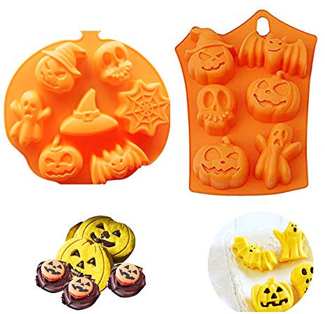 Homo Trends 2Pcs Halloween Pumpkin Chocolate Moulds Witch Ghost Silicone Baking Mould DIY Fondant Candy Mold Ice Tray Cake Decor Icing Sugarcraft Halloween Cake Mold Baking Tools