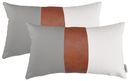 Vfuty Dekorativer Boho-Lendenkissenbezug, 30,5 x 50,8 cm, rustikaler Baumwoll-Sofa-Kissenbezug, Grau und Weiß, 2 Stück, nur Bezug