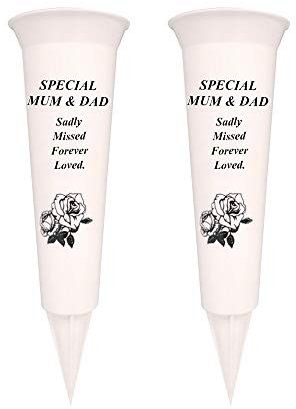Jarrones conmemorativos para tumbas (2 pinchos/paquete), grabado con un verso funerario, un adorno de plástico personalizado para tus seres queridos (mamá y papá especiales)