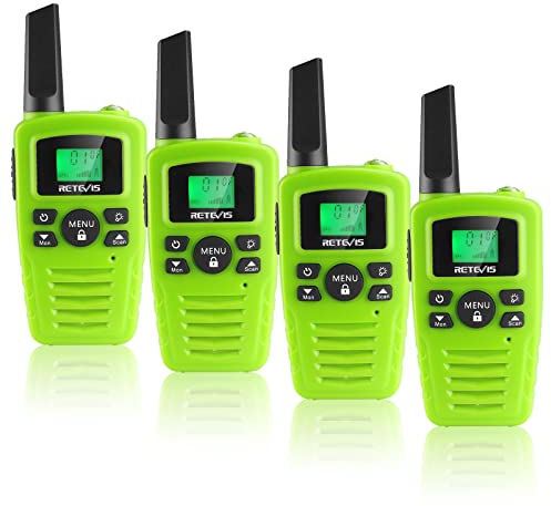 Retevis RA635 Walkie Talkies 4er Pack, PMR446 Lizenzfrei 16 Kanäle, LED-Taschenlampe, 10 Ruftöne, VOX Freisprecheinrichtung, Walkie-Talkie für Familien im Freien (Grün)