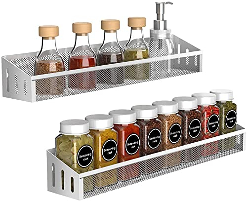 Fuleadture Gewürzregal 2er Set, Gewürzregale Wand Gewürzregal Hängend Gewürzhalter metall Gewürz Organizer für Küche Schranktür Badzimmer Deco
