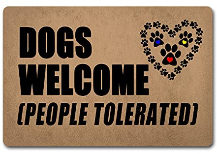 Funny Welcome Entrance Floor Rug Welcome Mat (23.7 x 15.9 inch )Dogs Welcome People Tolerated Door Mat Funny Dog Theme Doormat for Entrance Way Novelty Prank Gift Mats Indoor Decor Mats Monogram Rugs