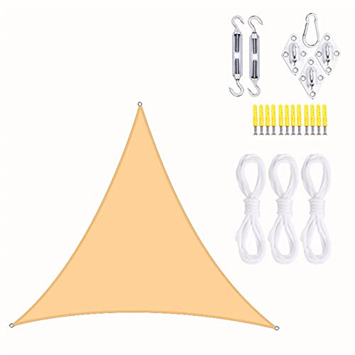 5x5x5m Voile Ombrage Triangle Rectangle avec Corde Libre et Kit de Montage, Toile Dombrage Triangulaire Tissu Imperméable, Protection UV Toile Tendue Exterieur pour Jardin Parcs Pelouses,Beige