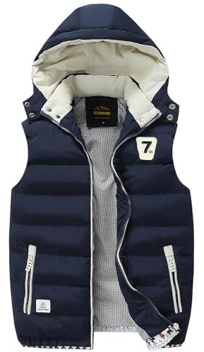 FEOYA Men's Winter Puffer Vest PU Sleeveless Padded Gilets Winter Lightweight Jacket Vest with Removable Hood Black M