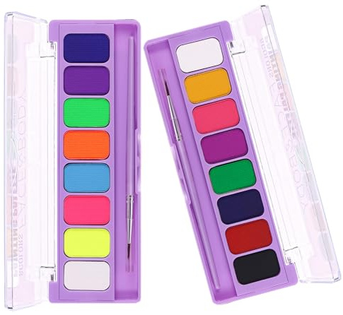 MEICOLY 2 paquetes de delineador de ojos activado por agua, pintura de cara neón, color retro, delineador gráfico mate, brillo UV fluorescente, pintura corporal, 16 colores