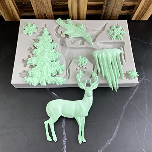 FONDUO Silikonform 3D Weihnachten Elch Silikonform Hirsch Figuren Backformen Silikonform Weihnachtsbaum Fondant Backformen Silikon für Weihnachten Keks Pudding Muffin Schokoladen