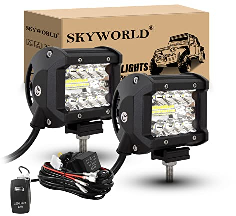 SKYWORLD LED Arbeitsscheinwerfer Bar 2 X 4 Zoll 60W weiß LED Scheinwerfer Arbeitslicht Zusatzscheinwerfer mit 12V Rocker Kabelbaum für Auto Offroad Traktor PKW LKW SUV UTV ATV