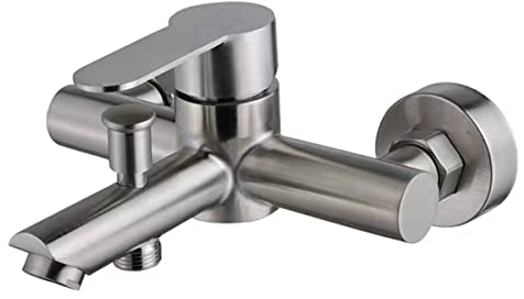 SUS 304 - Grifo mezclador de pared de acero inoxidable para bañera, grifo de ducha de alto flujo, dos boquillas, mango único, níquel cepillado resistente a las manchas