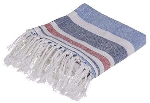 MIJOMA Hamamtuch Strandtuch Badetuch Saunatuch Sporttuch Duschtuch Yoga-Decke Fouta Pareo Sarong für Spa Sport Reisen, natürlich weich leicht Unisex (80x170cm, Streifenmuster blau-rot-weiß)