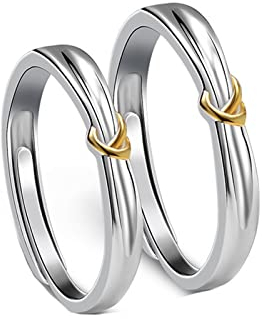 ANAZOZ Verlobungsring Paar, Ringe mit Gravur Für Paare Silber Hochzeit Ringe Verstellbar Goldener Liebesknotenring