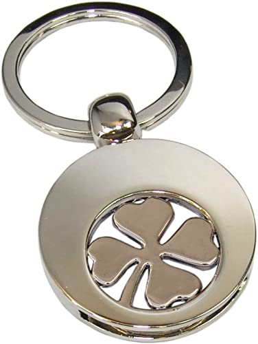 Kaltner Präsente Idée cadeau – Porte-clés porte-bonheur avec pendentif trèfle à quatre feuilles avec puce pour chariot de courses, Argenté., 4,5 cm
