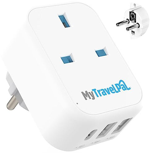 MyTravelPal UK to Europe Travel Adapter With USB C | British Safety Standards | UK to European Plug Adapter USB-C | Euro EU Adapter Plug for Germany France Spain Portugal Turkey Greece