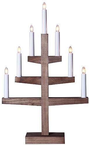 EGLO Kerzenständer Weihnachten mit 7 künstlichen Kerzen, Kerzenleuchter skandinavisch aus Holz in Braun, Weihnachtsbeleuchtung Fenster warmweiß, mit Kabel, E10 Fassung, 54 cm