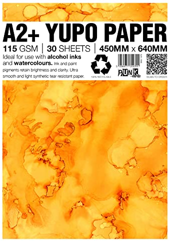 Punkcards Papier Yupo – Encres à alcool – Papier Yupo A2 – Papier d'art à encre à l'alcool – pour artistes et peintres – 30 feuilles – 115 g/m² – A2+ – 450 mm x 640 mm