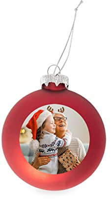 GE24 Weihnachtskugel individuell mit ihrem Text oder Foto - Ø 9cm aus Glas - Christbaumkugel mit Digitaldruck (Seidenmatt) (Rot, 12)