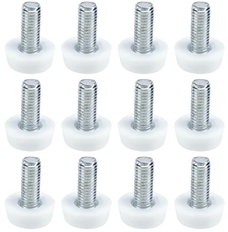 Antrader 12 Stück M6 x 15 mm Möbelschaufel, M6-Gewinde, verstellbare Nivellierer, Möbelgleiter, Fußversteller, 15 mm Bodendurchmesser, Weiß