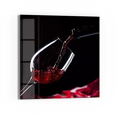 DEQORI Glasbild Echtglas | Motiv Rotwein ins Glas gegossen | quadratisch einteilig 30x30 cm | schöne Dekoration | Wandbild für Wohnzimmer, Schlafzimmer, Flur & Küche | moderne Wanddeko