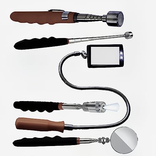 Lelukee 5er Flexibel Inspektionsspiegel Teleskopischem mit LED Taschenlampe,Einschließlich der Magnet Aufnahmestange.Werkstatt Spiegel,Geocaching Ausrüstung,Maintenance Inspection Mirror