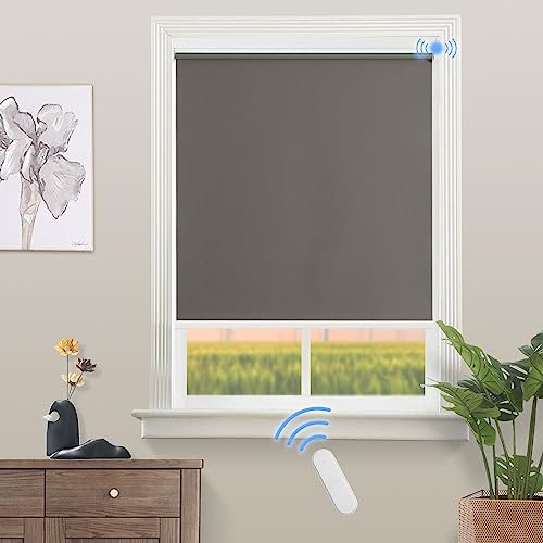 Grandekor Elektrische Rollos Innen,Verdunklungsrollo ohne Bohren mit Fernbedienung & Leiser Motor Dunkelgrau 120x150cm,Smart Rollo für Fenster mit Metal Klemmträger,Thermorollo Sonnen-& Sichtschutz