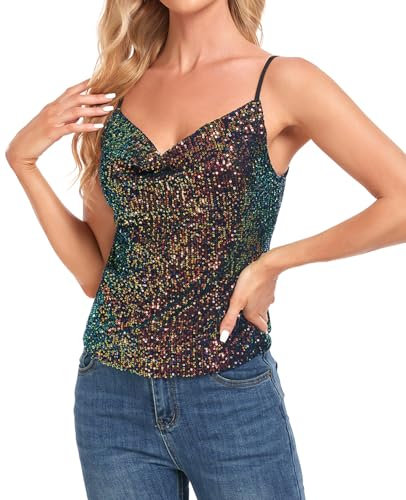 MINTLIMIT Women's Sequin Cami Top Sleeveless Sparkle Spaghetti Strap Club Party Crop Top