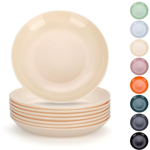 Evanda Juego de 8 platos de plástico, Platos de Vajilla 20cm Irrompibles y Reutilizables para Todos los Usos y Todas las Edades, Aptos para Microondas Sin BPA Aptos para Lavavajilla (Formaggio Bianco)