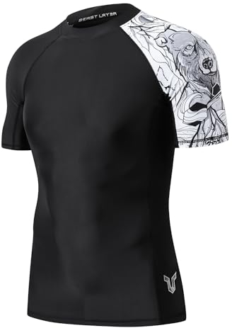 HUGE SPORTS Kurzarm Rashguard Herren Wasser Sonnenschutz Schwimmshirt Schnelltrocknend Rash Guard Shirt für Schwimmen Surfen Tauchen (Schwarzer Bär,S)