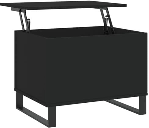 vidaXL Black Engineered Wood Coffee Table - Lift-Top design for Versatile Use, Seamless Storage Solutions, Robust Metal Legs for added Stability, Ideal for Living Room - Modern Design