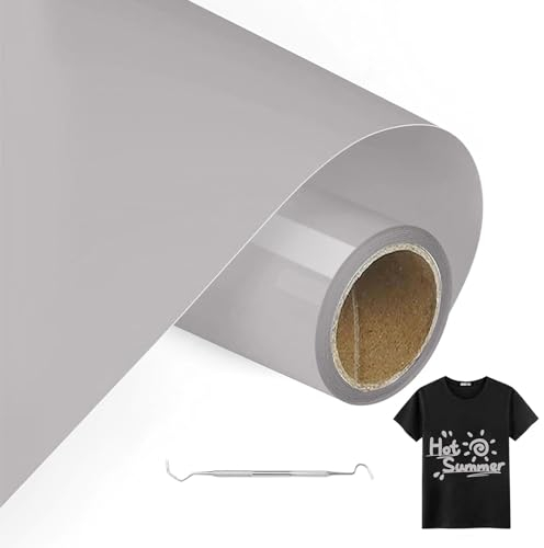 MeYuxg Vinilo Textil Gris - 30,5 CM x 3 M Rollo Termoadhesivo para Cricut & Cameo - Fácil de Cortar & Desherbar (Gris Claro)