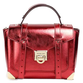 Michael Kors Manhattan Umhängetasche aus Leder mit kontrastierendem Rand, mittelgroß, Metallic-Karminrot
