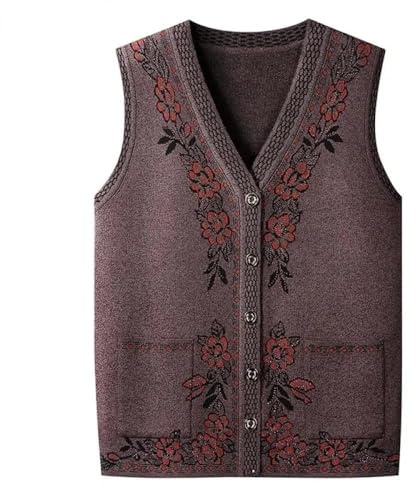 SWEPER Ärmellose Strickweste Für Damen - Mittleres Alter, Ältere Frauen, V-Kragen, Gestrickte Weste, Große Größe, Frühling Und Herbst, Ärmelloser Pullover, Mantel, Mutter, Weste, Oma, Strickjacke