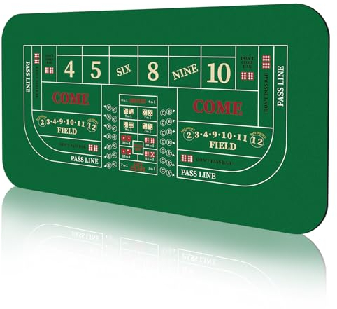 Verbesserte wasserdichte Casino-Craps-Tischmatte mit Tragetasche, rutschfeste Gummi-Würfelspiel-Layout-Tischabdeckung für Partys, Heimunterhaltung, Spieleabend (180 x 90 cm, grünes Craps)