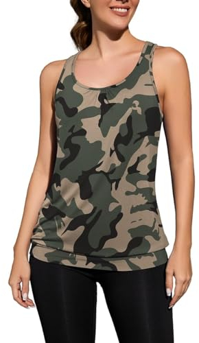 WANGZHI Tank Top Damen Sport Tanktop Ärmellos Fitness Oberteil,YH Army Green,XL