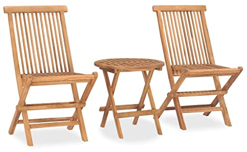 3-TLG. Gartenmöbel Set Stühle mit Tisch, Garten Sitzgruppe für 2 Personen, Essgruppe Sitzgarnitur Gartengarnitur Garten Loungemöbel für Terrasse und Balkon, Klappbar Massivholz Teak