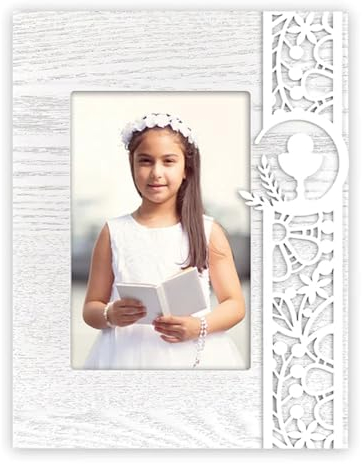Generic Cornice in Legno per Foto 13x18 La Mia Prima Comunione - Portafoto da Tavolo Decorativo con Calice - Regalo per Comunione Bambina e Bambino